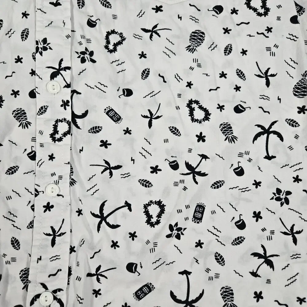 Levi's Men Medium Black White Tiki Resort Hawaiian Tropical Print Short Sleeve
